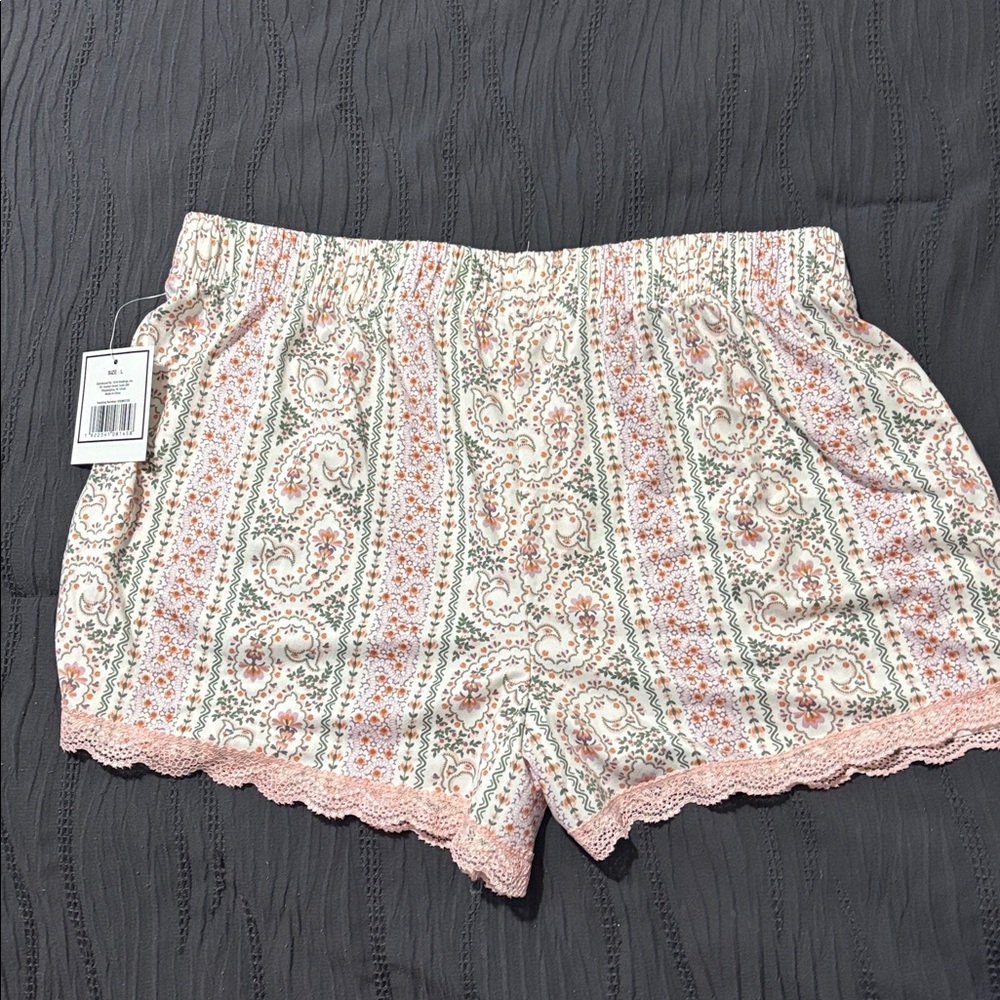 Women's Floral Patterned Lounge Shorts with Lace Trim - Picture 4 of 4
